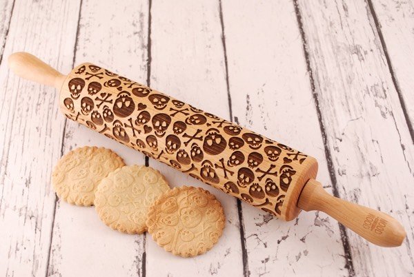 SKULLS & BONES engraved, embossing rolling pin